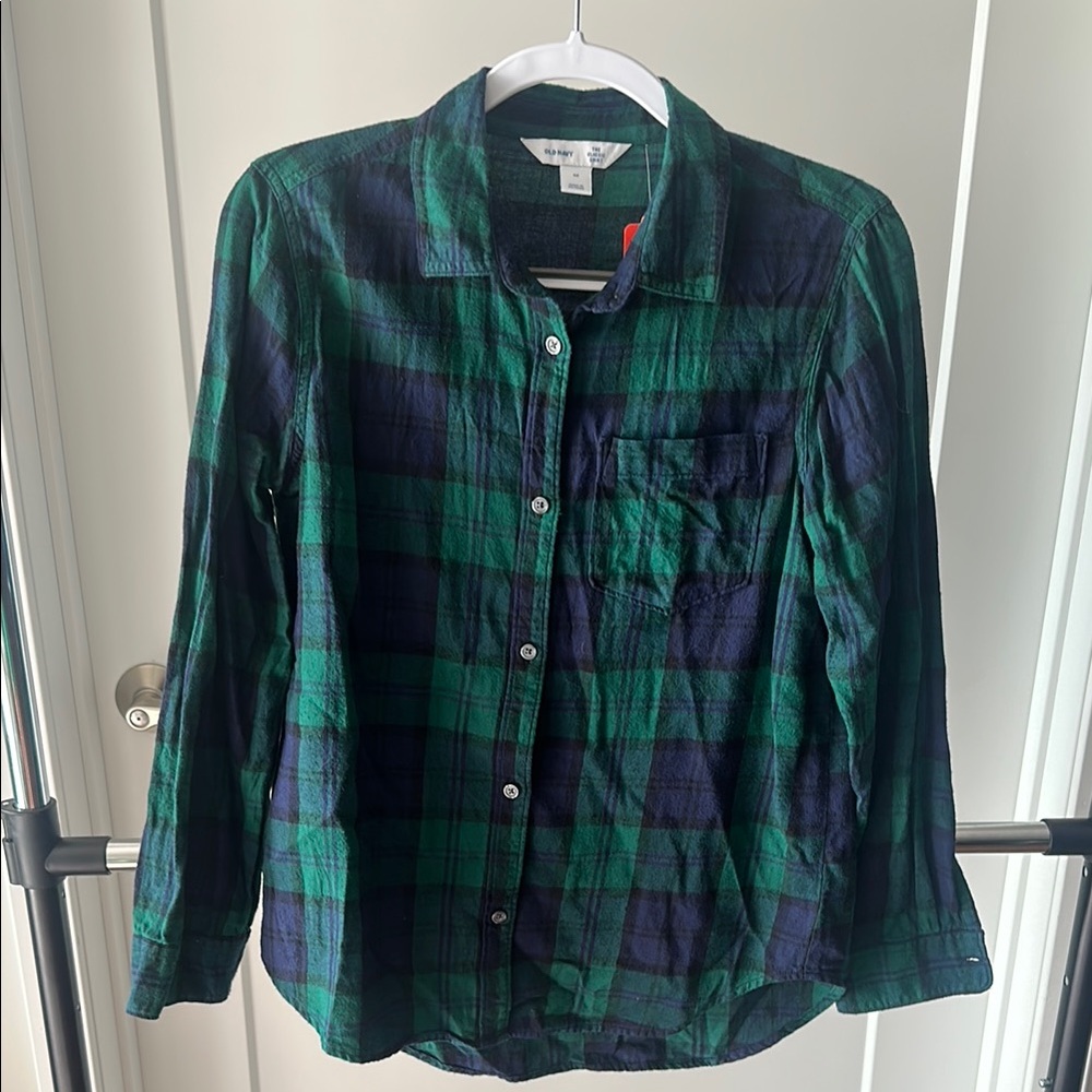Old Navy Green and Blue Plaid Button Down Shirt
